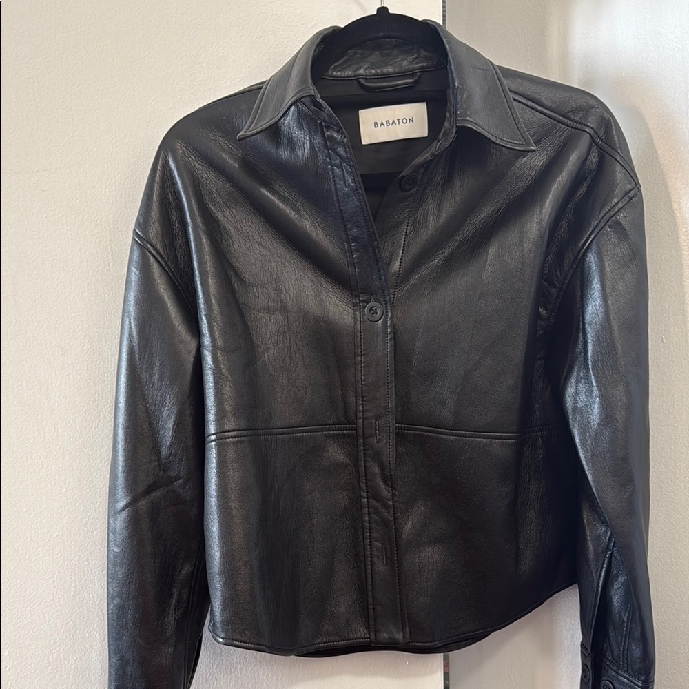 Babaton Black Leather Biker Jacket with Stand-up Collar